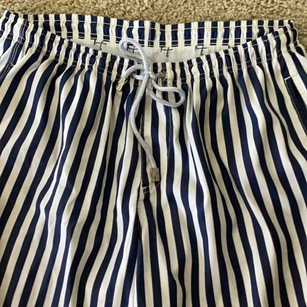 Kenny Flowers Navy White Striped Swim Trunks Sz XL Resort Beach Shorts
